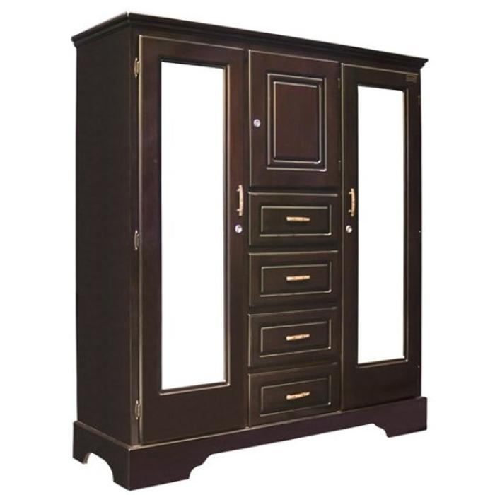 Ropero Shely 3 Cuerpos Tradicional 4 Gavetas 3 Espejos Cherry